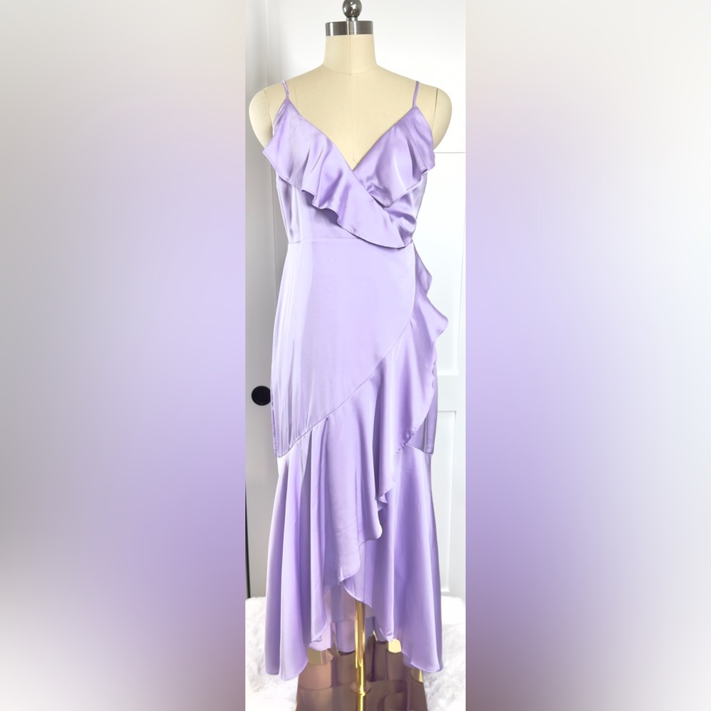 NWT EXPRESS CONSCIOUS EDIT RUFFLE WRAP FRONT HI-LO MAXI DRESS